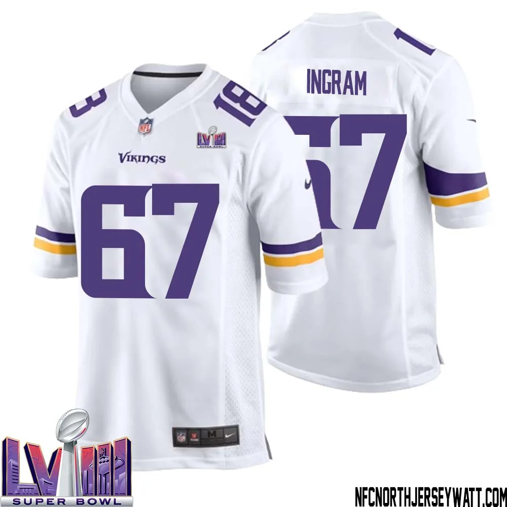 Ed Ingram No 67 Minnesota Vikings Super Bowl LVIII Away Game Jersey White for Men 1