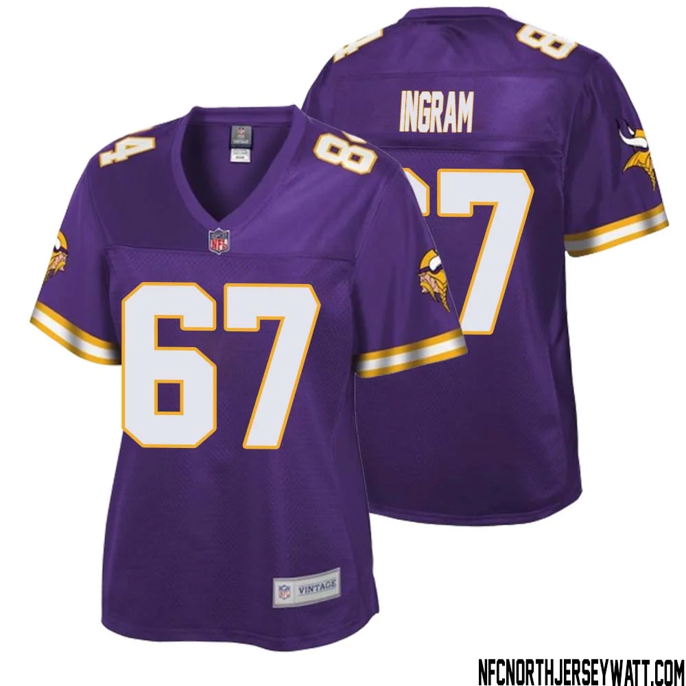 Ed Ingram No 67 Women NFL Pro Line Purple Minnesota Vikings Retired Player Replica Jersey 1