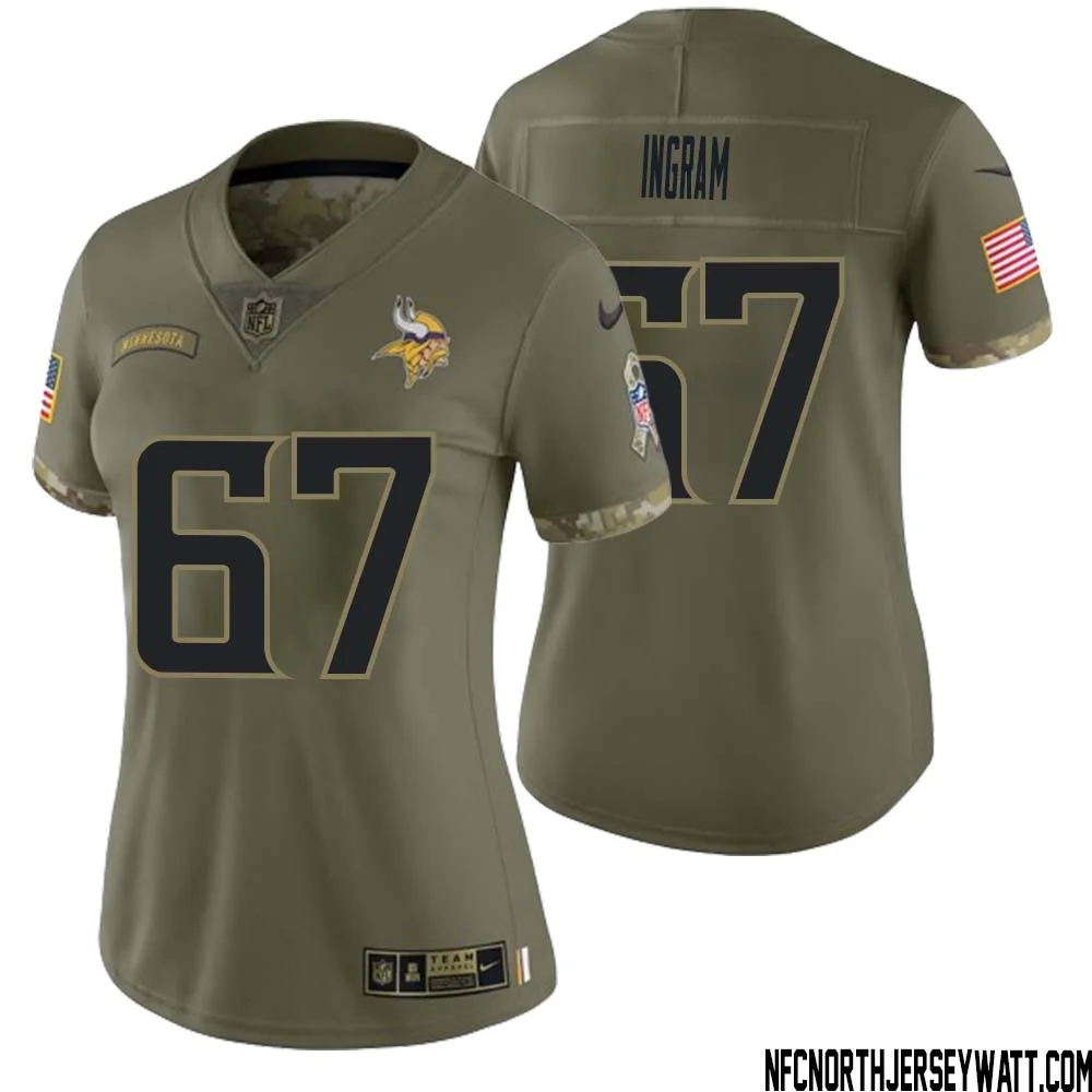 Ed Ingram No 67 Women Olive Minnesota Vikings 2022 Salute To Service Retired Player Limited Jersey