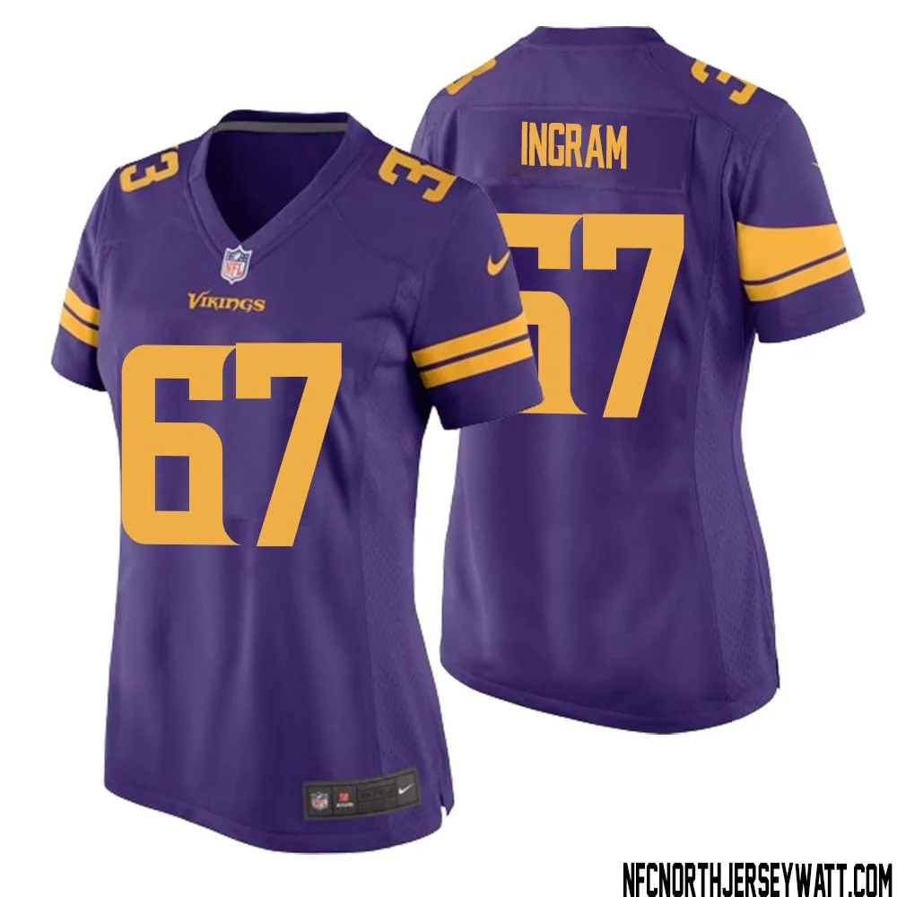 Ed Ingram No 67 Women Purple Minnesota Vikings Alternate Game Jersey 1