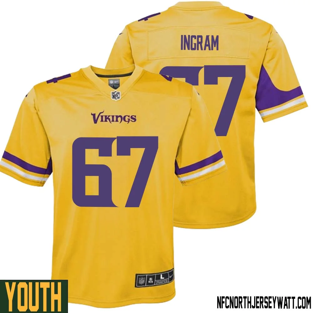 Ed Ingram No 67 Youth Minnesota Vikings Gold Inverted Legend Jersey