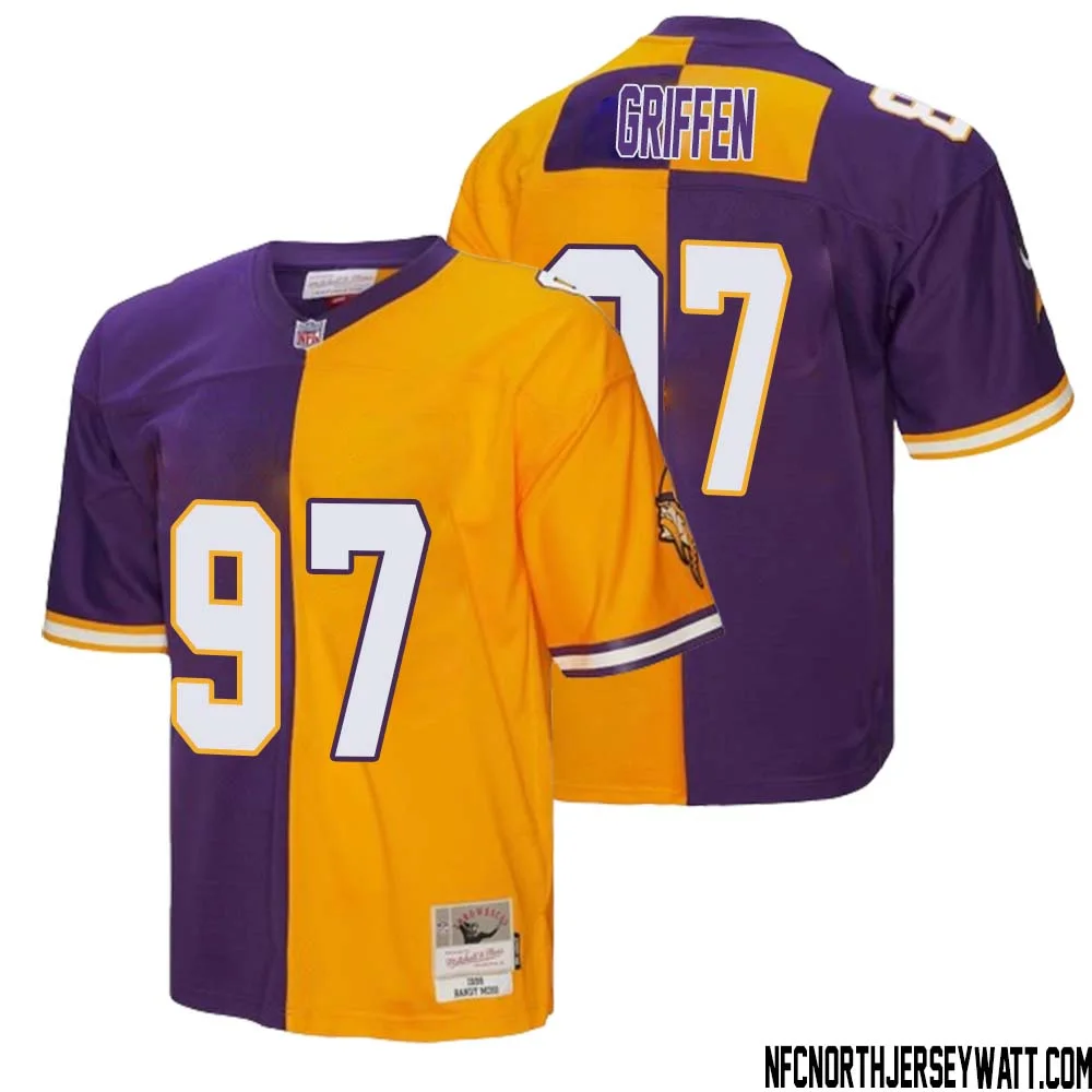 Everson Griffen No 97 Men Mitchell Ness Purple Gold Minnesota Vikings 1998 Split Legacy Replica Jersey 1