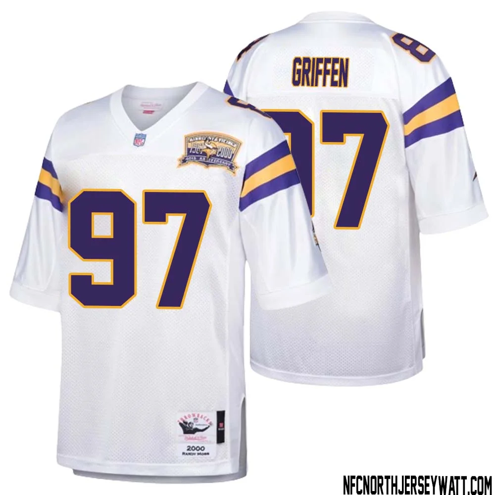 Everson Griffen No 97 Men Mitchell Ness White Minnesota Vikings Authentic Throwback Retired Player Jersey
