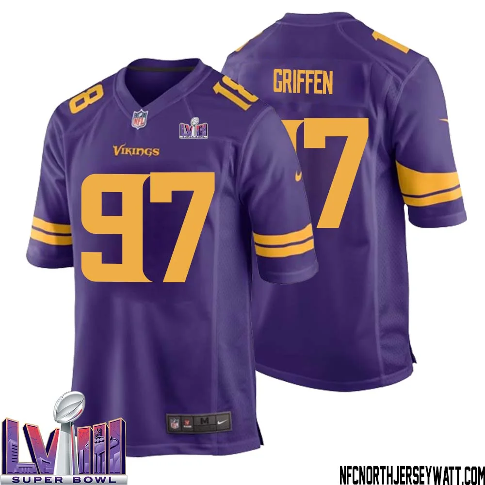Everson Griffen No 97 Minnesota Vikings Super Bowl LVIII Alternate Game Jersey Purple for Men