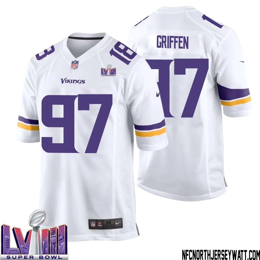 Everson Griffen No 97 Minnesota Vikings Super Bowl LVIII Away Game Jersey White for Men