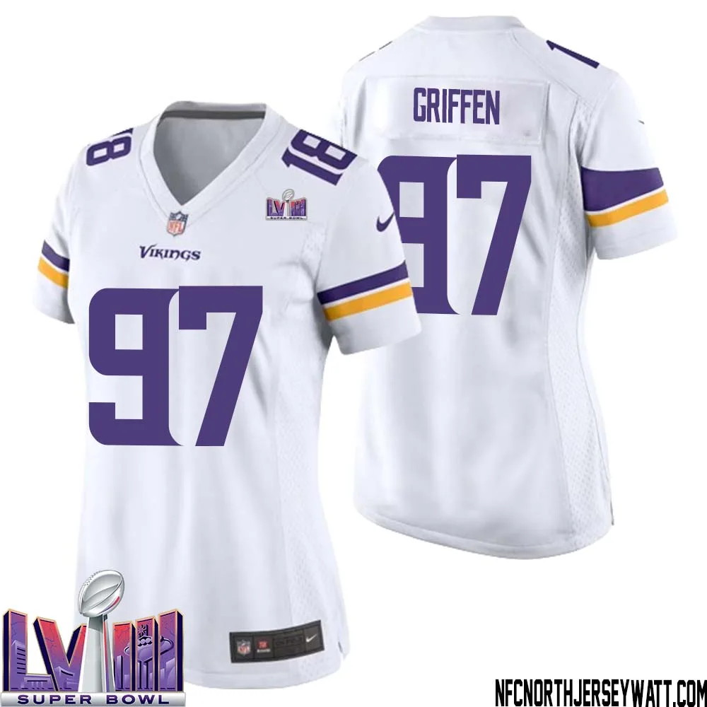Everson Griffen No 97 Minnesota Vikings Super Bowl LVIII Away Game Jersey White for Women 1