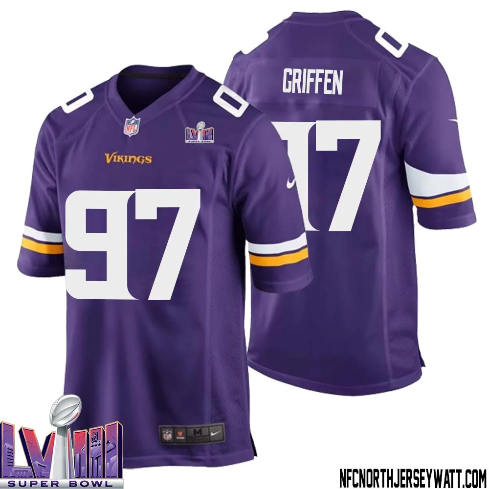 Everson Griffen No 97 Minnesota Vikings Super Bowl LVIII Home Game Jersey Court Purple for Mens 1