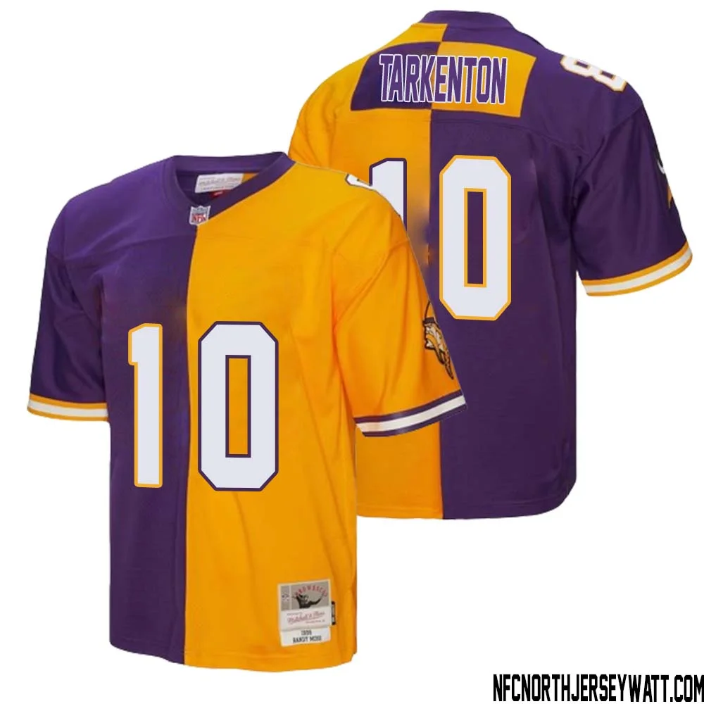 Fran Tarkenton No 10 Men Mitchell Ness Purple Gold Minnesota Vikings 1998 Split Legacy Replica Jersey