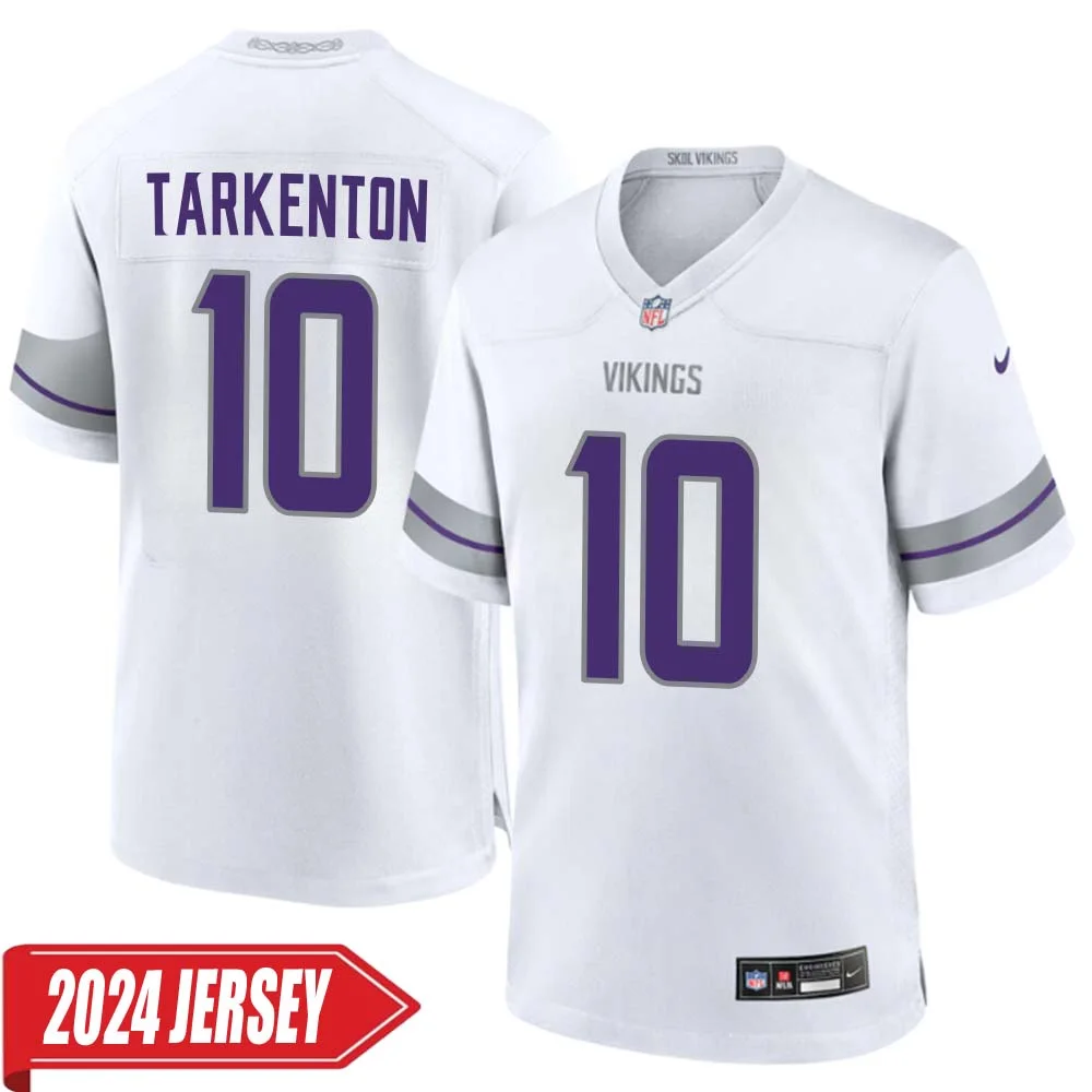 Fran Tarkenton No 10 Men s Minnesota Vikings White Alternate Custom Game 2024 Jersey