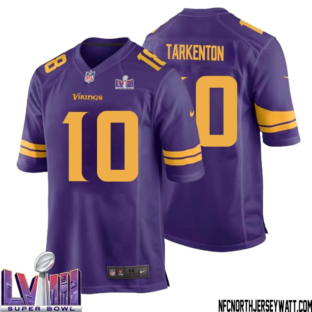 Fran Tarkenton No 10 Minnesota Vikings Super Bowl LVIII Alternate Game Jersey Purple for Men