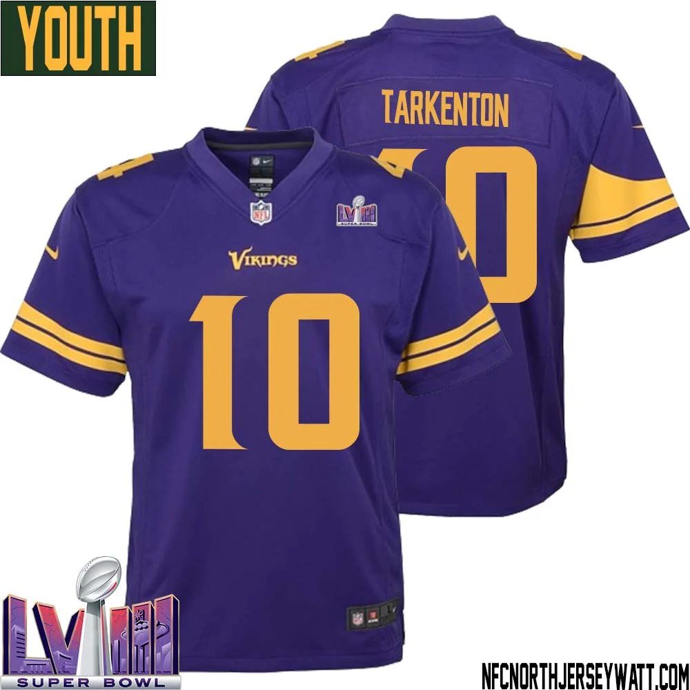 Fran Tarkenton No 10 Minnesota Vikings Super Bowl LVIII Alternate Game Jersey Purple for Youth