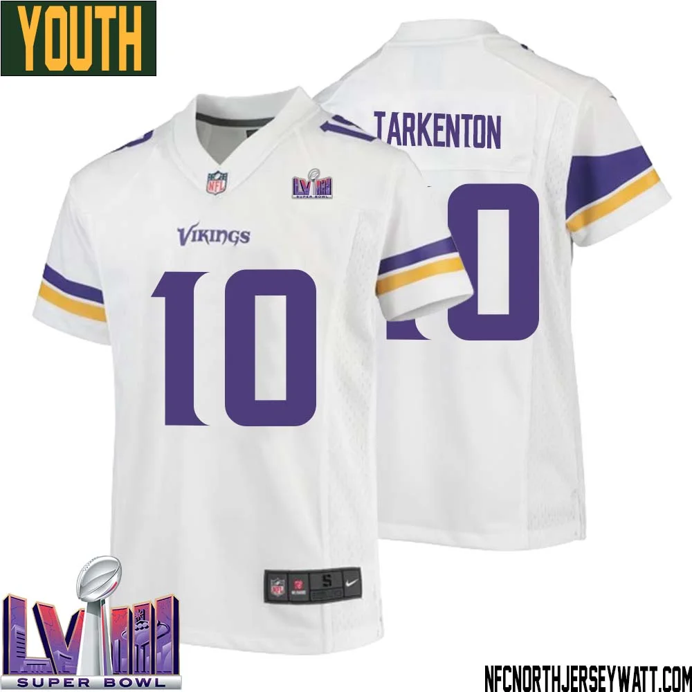 Fran Tarkenton No 10 Minnesota Vikings Super Bowl LVIII Away Game Jersey White for Youth