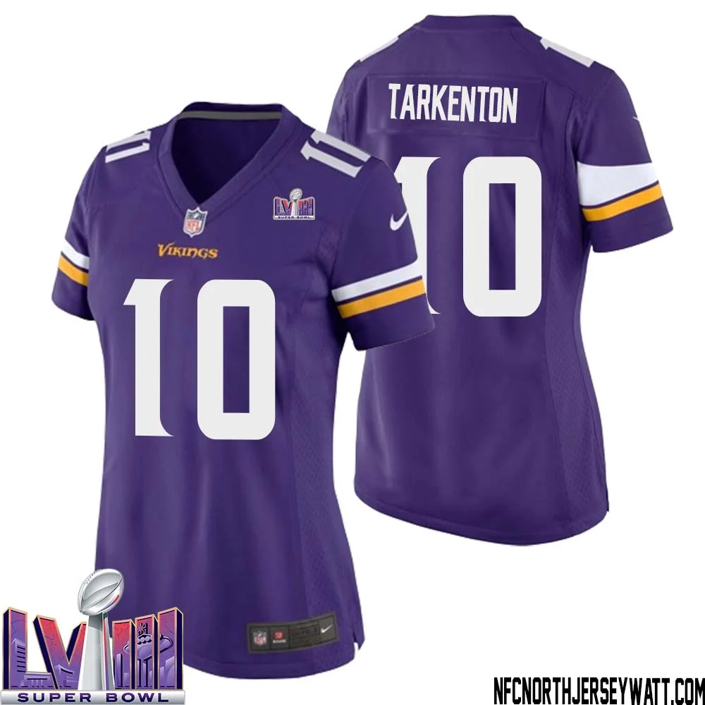 Fran Tarkenton No 10 Minnesota Vikings Super Bowl LVIII Home Game Jersey Court Purple for Women