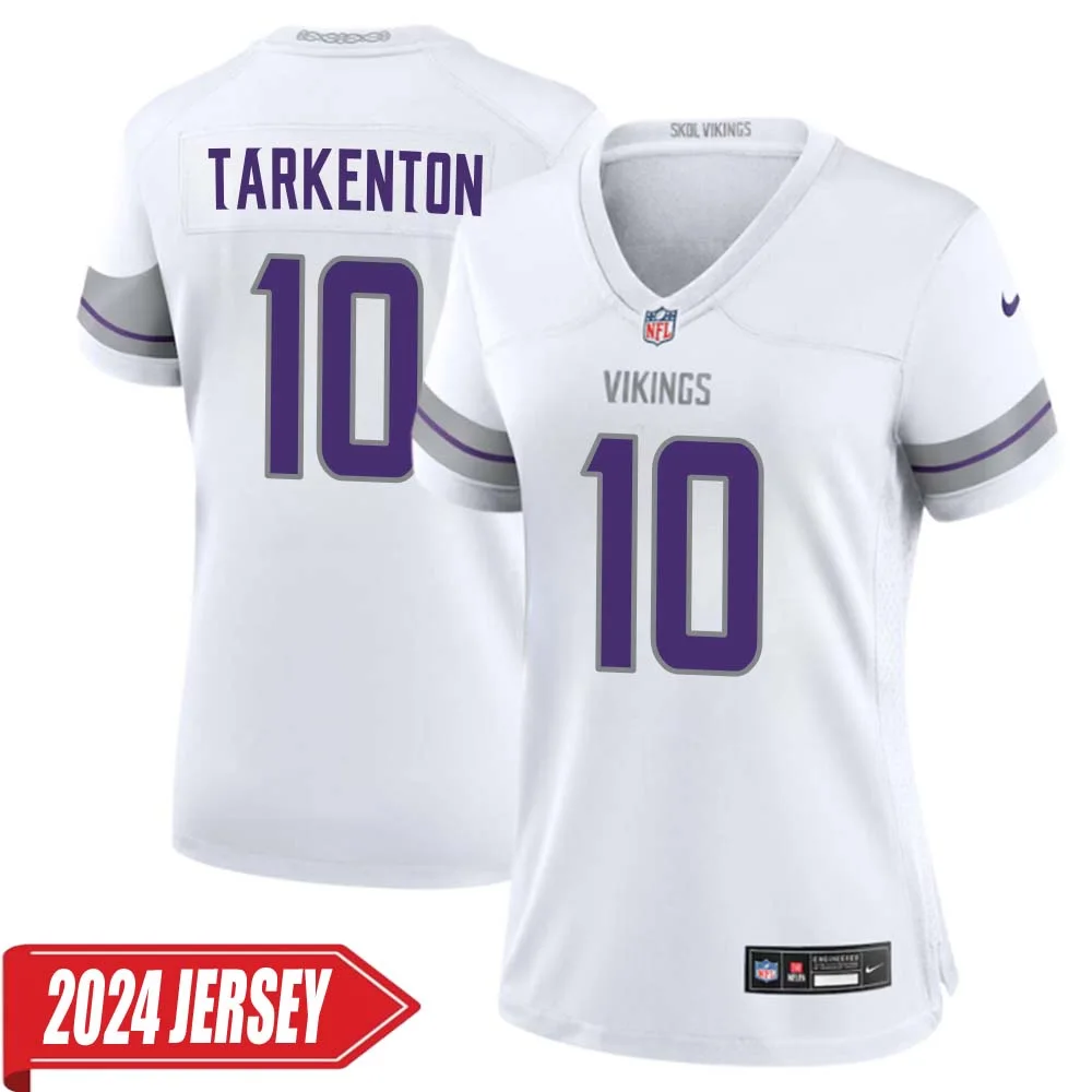 Fran Tarkenton No 10 Woman s Minnesota Vikings White Alternate Custom Game 2024 Jersey