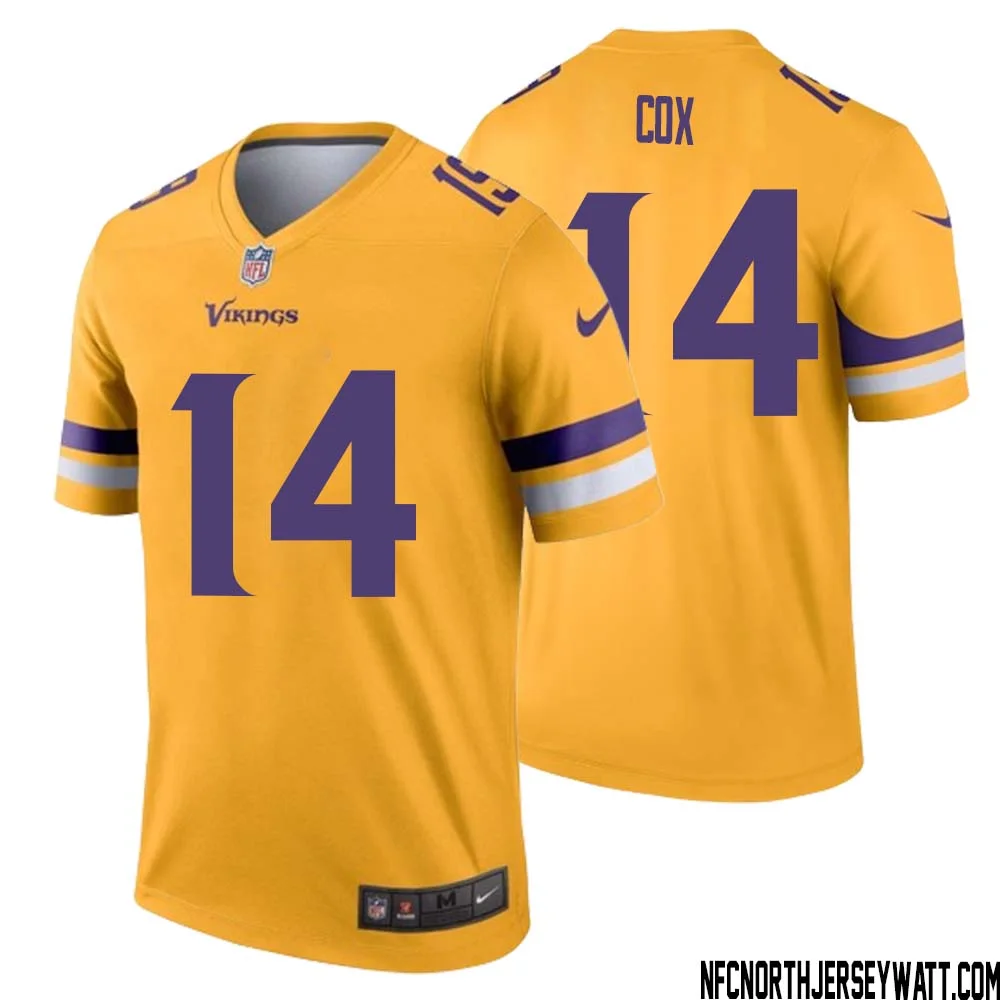 Fred Cox No 14 Men Minnesota Vikings Gold Inverted Legend Jersey 1