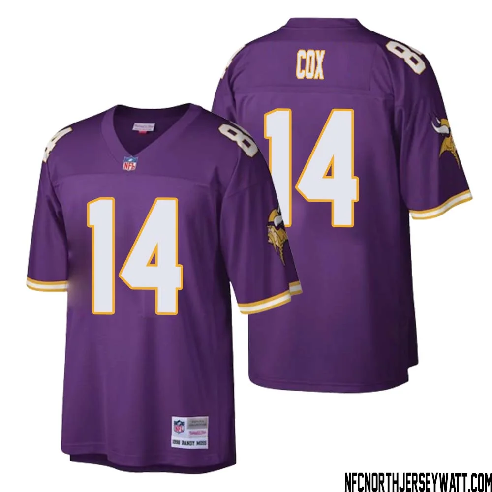 Fred Cox No 14 Men Mitchell Ness Purple Minnesota Vikings Retired Player Legacy Replica Jersey 1