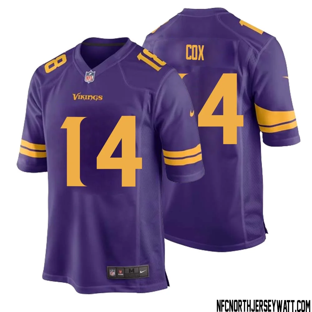 Fred Cox No 14 Men Purple Minnesota Vikings Alternate Game Jersey