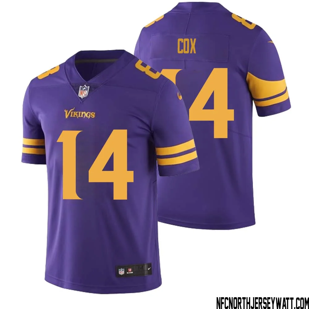 Fred Cox No 14 Men Purple Minnesota Vikings Color Rush Vapor Untouchable Limited Jersey 1