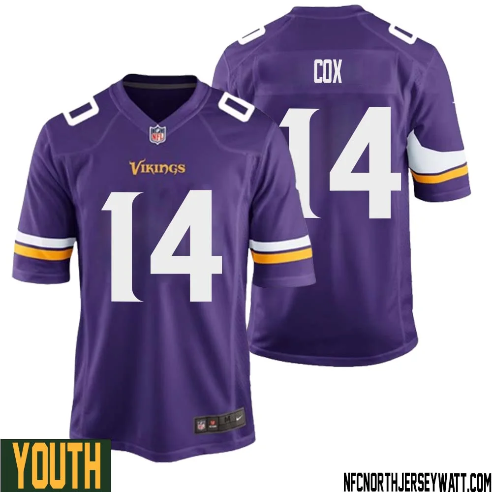 Fred Cox No 14 Minnesota Vikings Game Jersey Court Purple for Youth