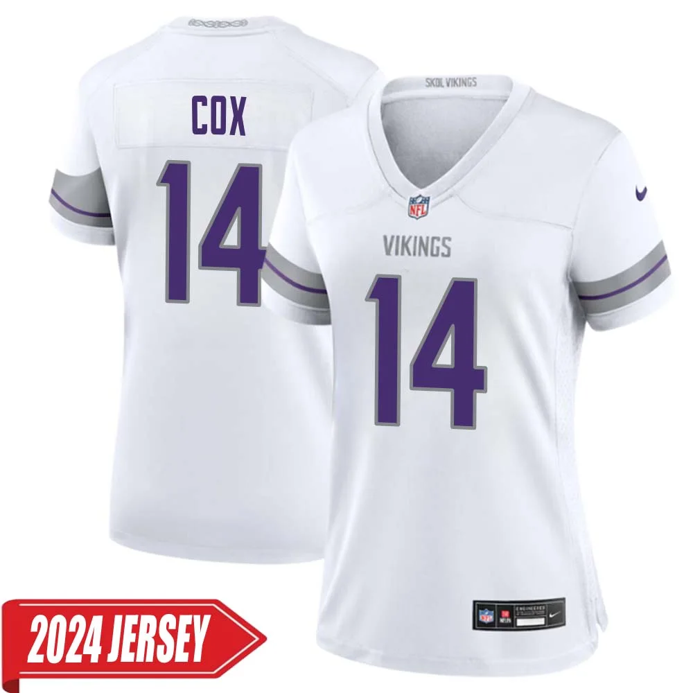 Fred Cox No 14 Woman s Minnesota Vikings White Alternate Custom Game 2024 Jersey
