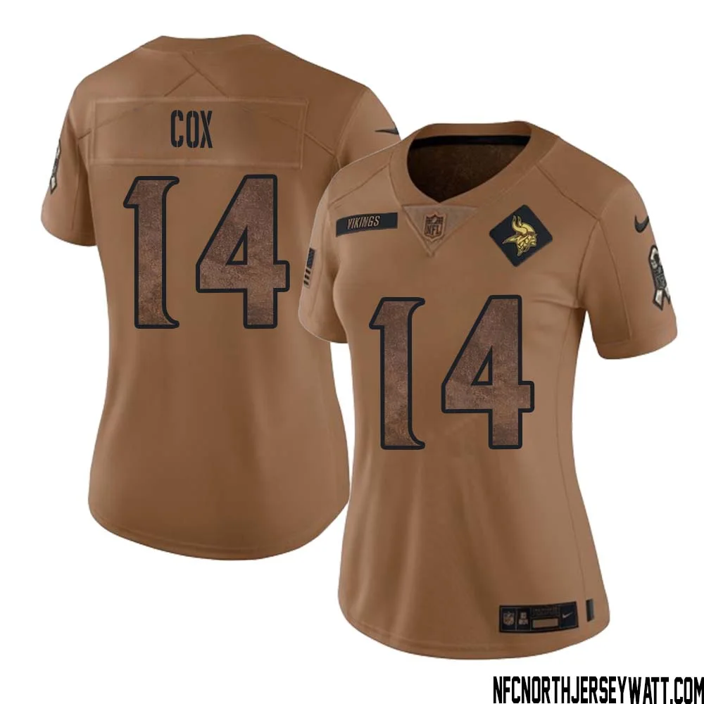 Fred Cox No 14 Women Brown Minnesota Vikings 2023 Salute To Service Limited Jersey 1
