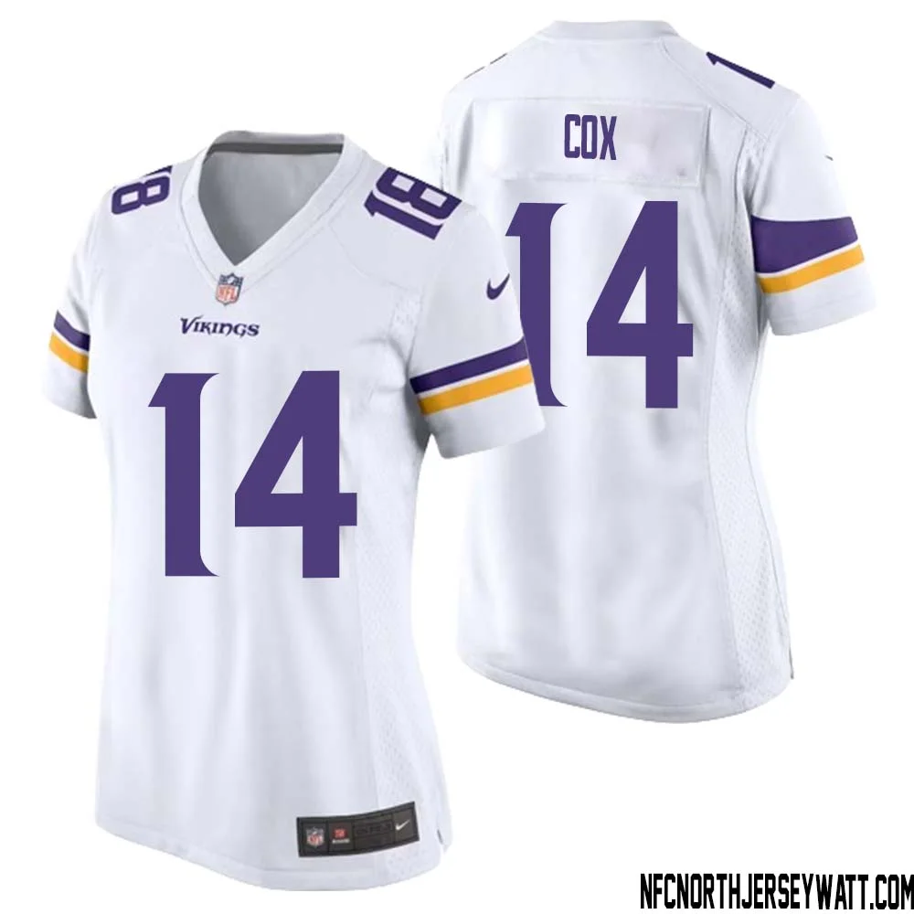 Fred Cox No 14 Women White Minnesota Vikings Game Player Away Jersey