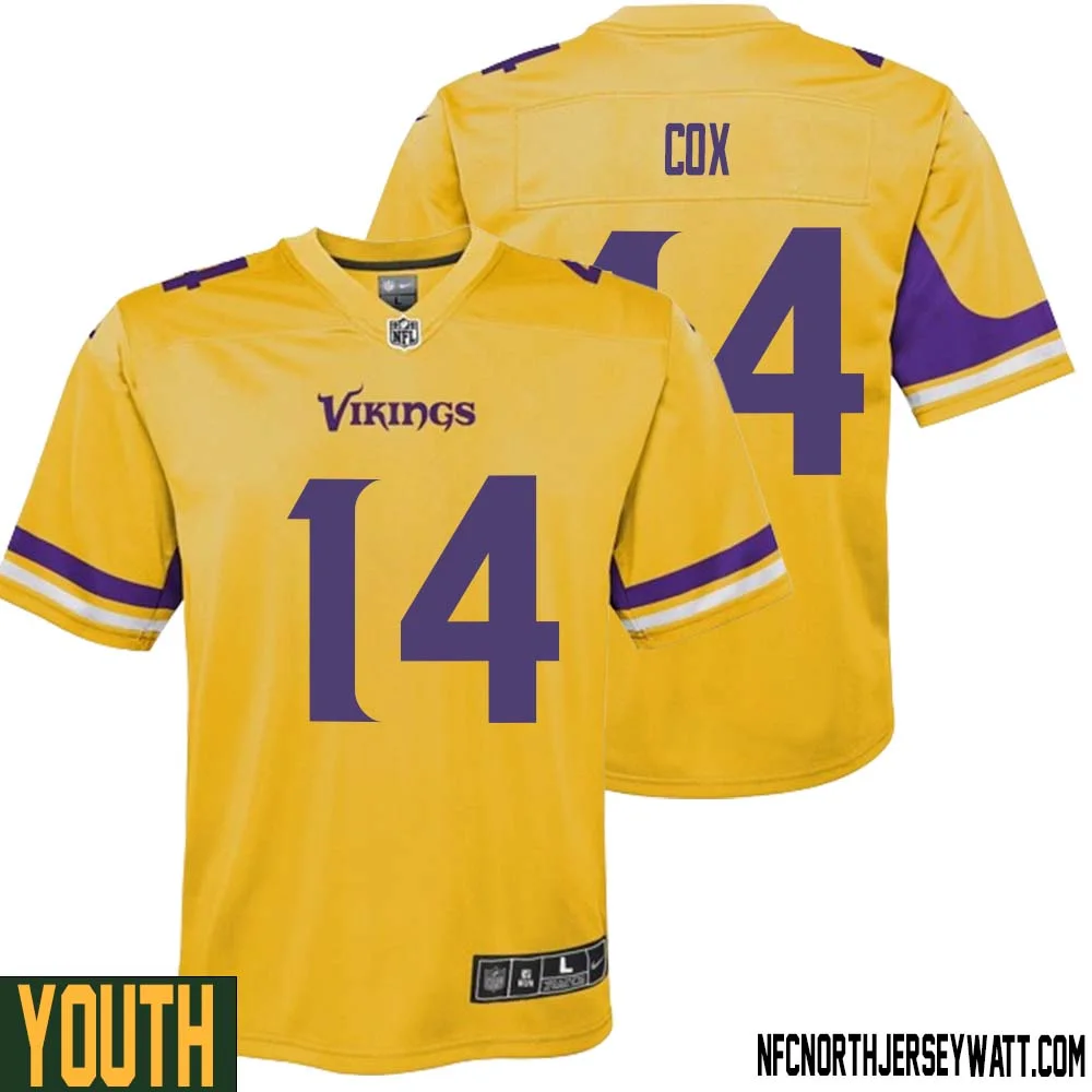 Fred Cox No 14 Youth Minnesota Vikings Gold Inverted Legend Jersey