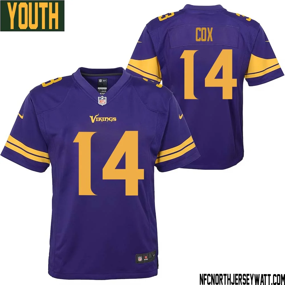 Fred Cox No 14 Youth Purple Minnesota Vikings Color Rush Vapor Untouchable Limited Jersey