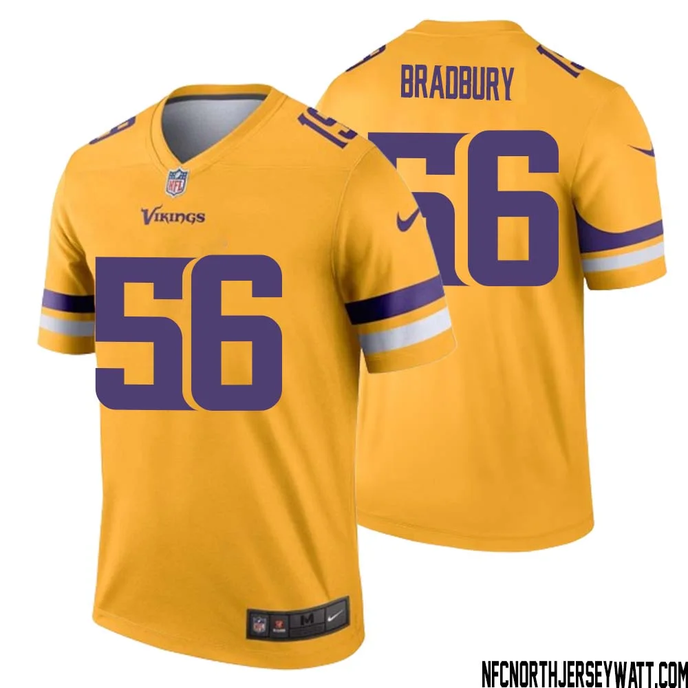 Garrett Bradbury No 56 Men Minnesota Vikings Gold Inverted Legend Jersey 1