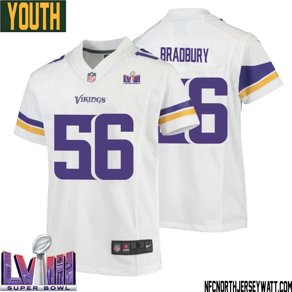 Garrett Bradbury No 56 Minnesota Vikings Super Bowl LVIII Away Game Jersey White for Youth