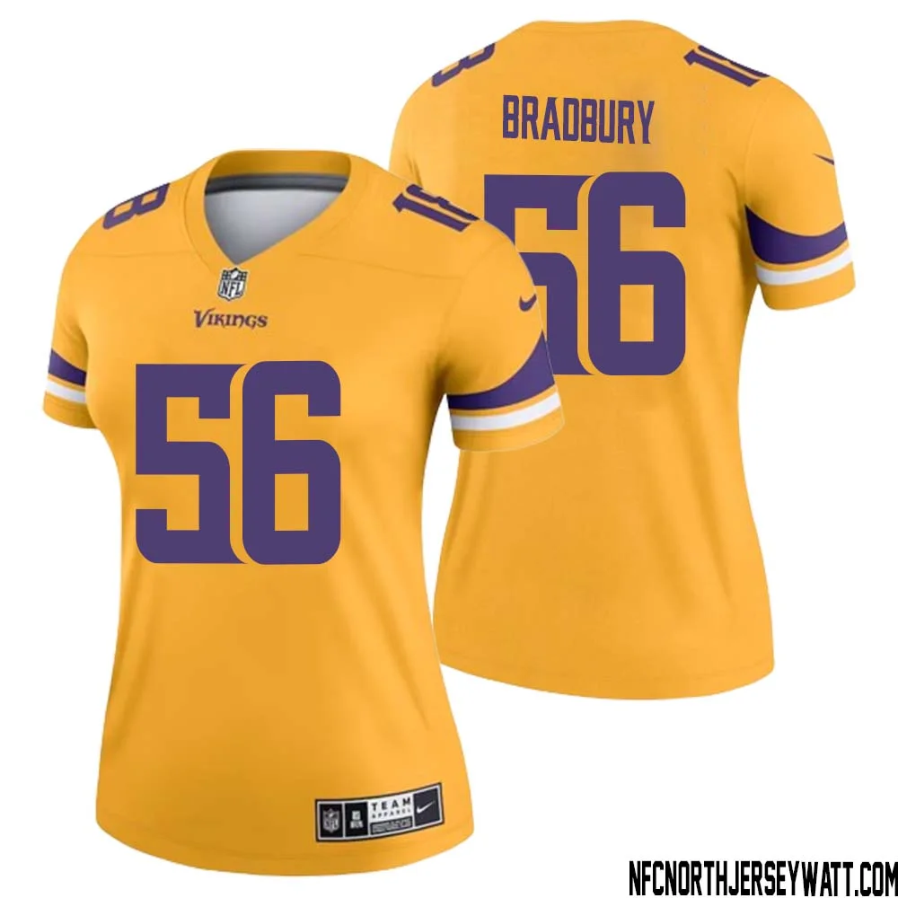 Garrett Bradbury No 56 Women Minnesota Vikings Gold Inverted Legend Jersey 1
