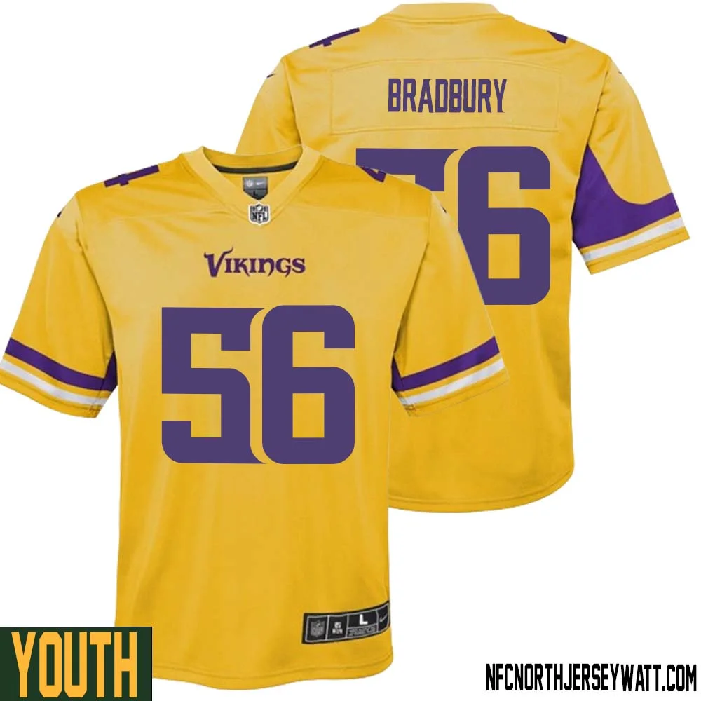 Garrett Bradbury No 56 Youth Minnesota Vikings Gold Inverted Legend Jersey