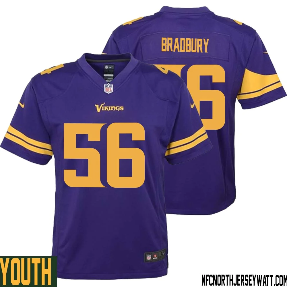 Garrett Bradbury No 56 Youth Purple Minnesota Vikings Alternate Game Jersey