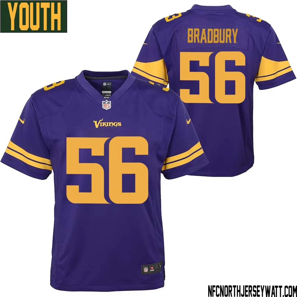 Garrett Bradbury No 56 Youth Purple Minnesota Vikings Color Rush Vapor Untouchable Limited Jersey 1
