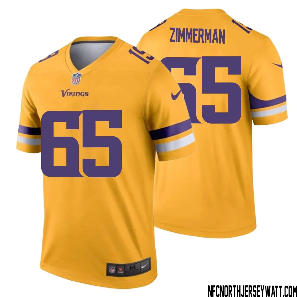 Gary Zimmerman No 65 Men Minnesota Vikings Gold Inverted Legend Jersey