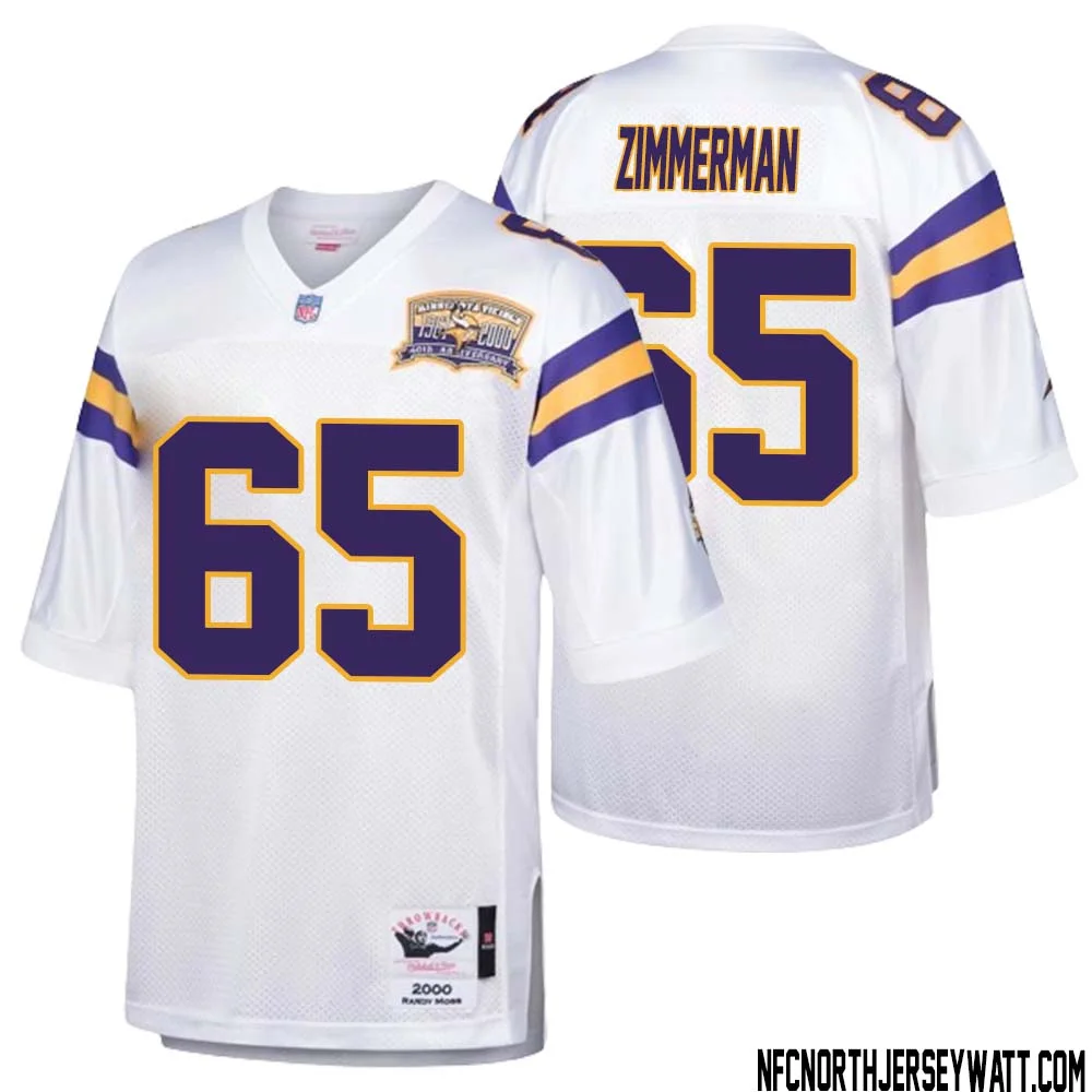 Gary Zimmerman No 65 Men Mitchell Ness White Minnesota Vikings Authentic Throwback Retired Player Jersey