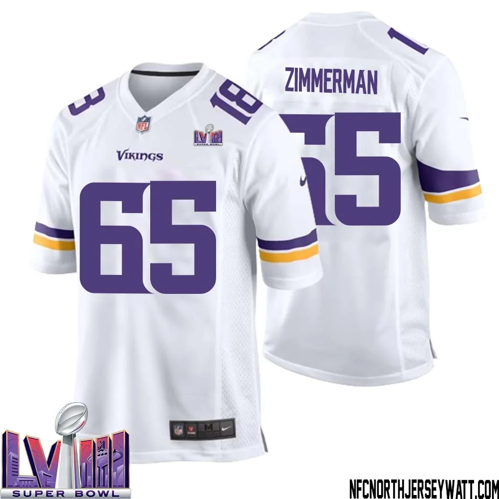 Gary Zimmerman No 65 Minnesota Vikings Super Bowl LVIII Away Game Jersey White for Men 1