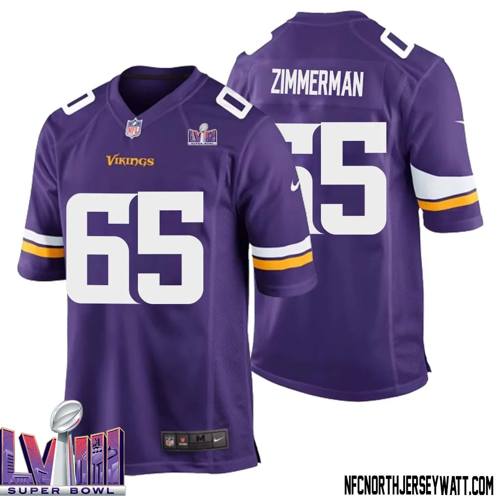 Gary Zimmerman No 65 Minnesota Vikings Super Bowl LVIII Home Game Jersey Court Purple for Mens