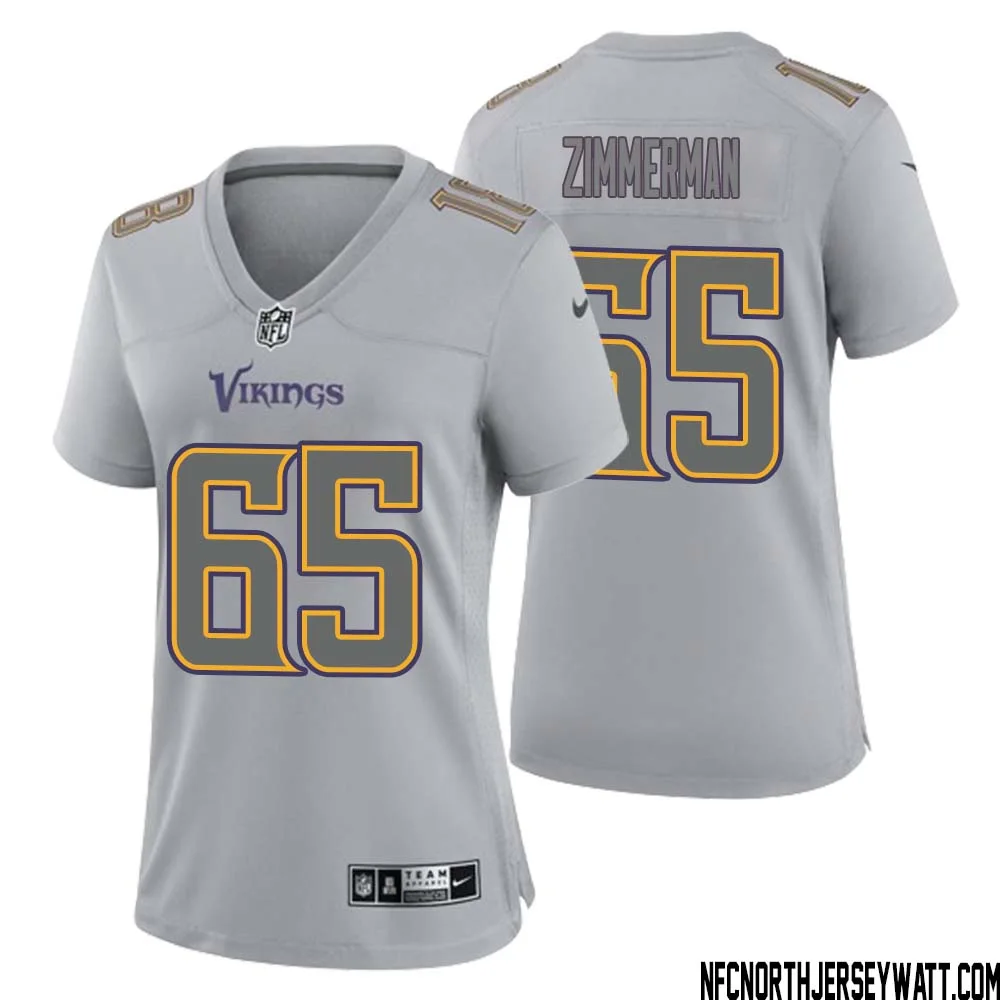 Gary Zimmerman No 65 Women Gray Minnesota Vikings Atmosphere Fashion Game Jersey