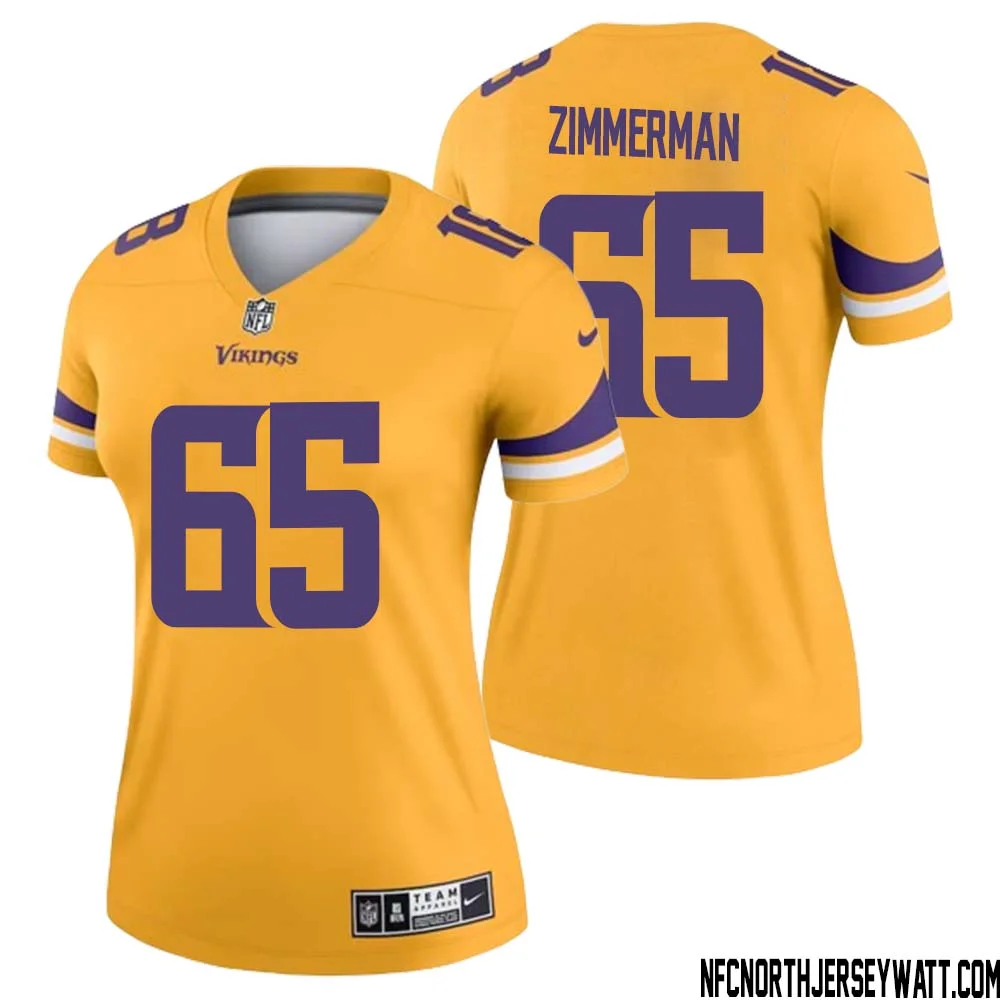 Gary Zimmerman No 65 Women Minnesota Vikings Gold Inverted Legend Jersey 1