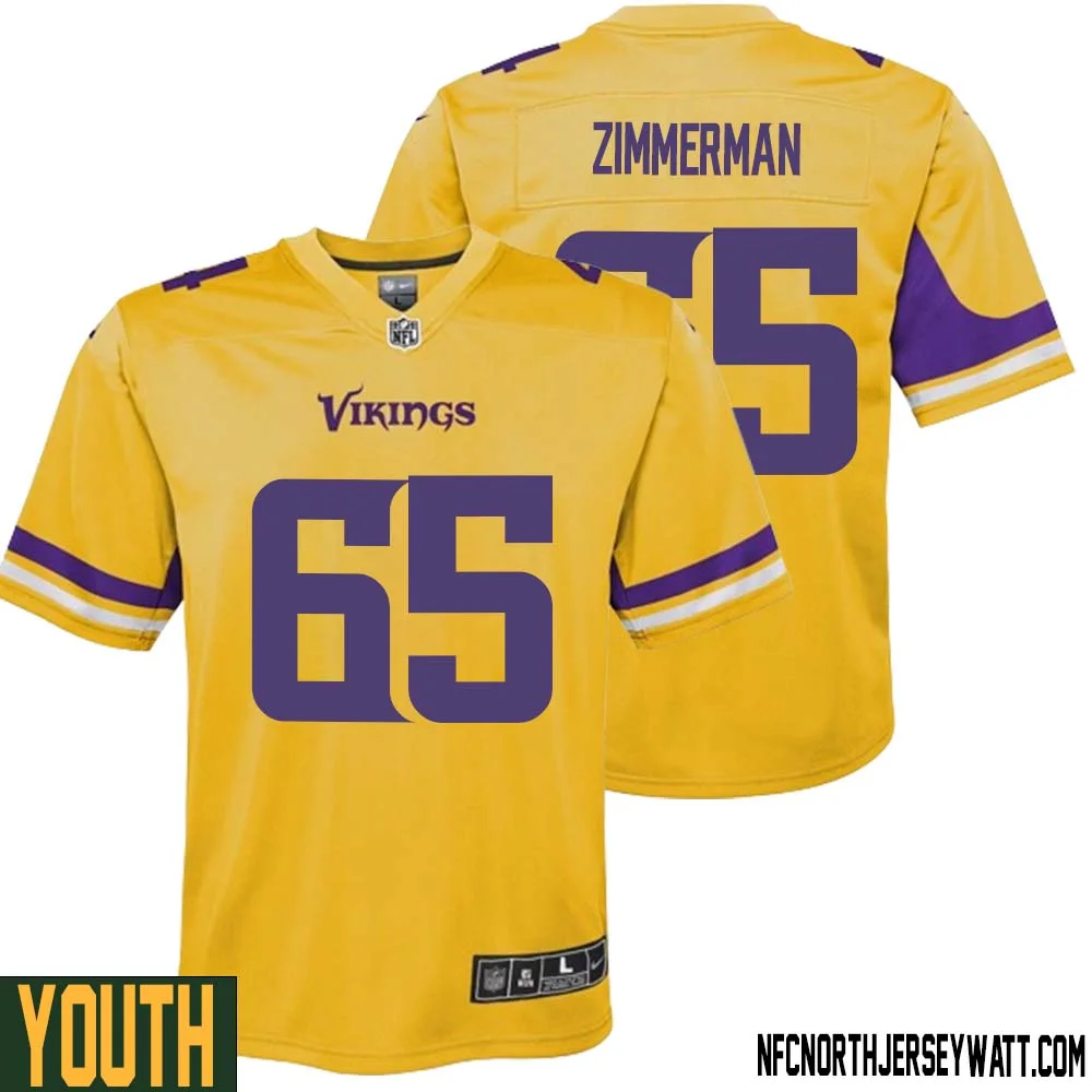 Gary Zimmerman No 65 Youth Minnesota Vikings Gold Inverted Legend Jersey 1