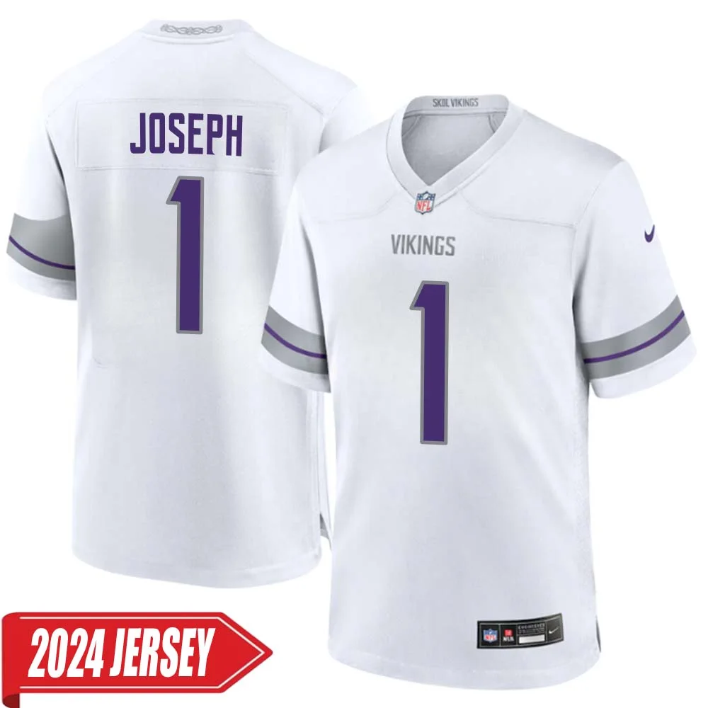 Greg Joseph No 1 Men s Minnesota Vikings White Alternate Custom Game 2024 Jersey