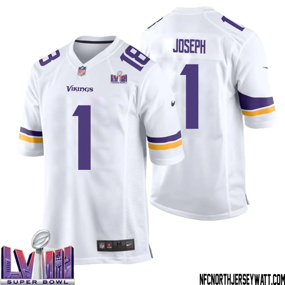 Greg Joseph No 1 Minnesota Vikings Super Bowl LVIII Away Game Jersey White for Men
