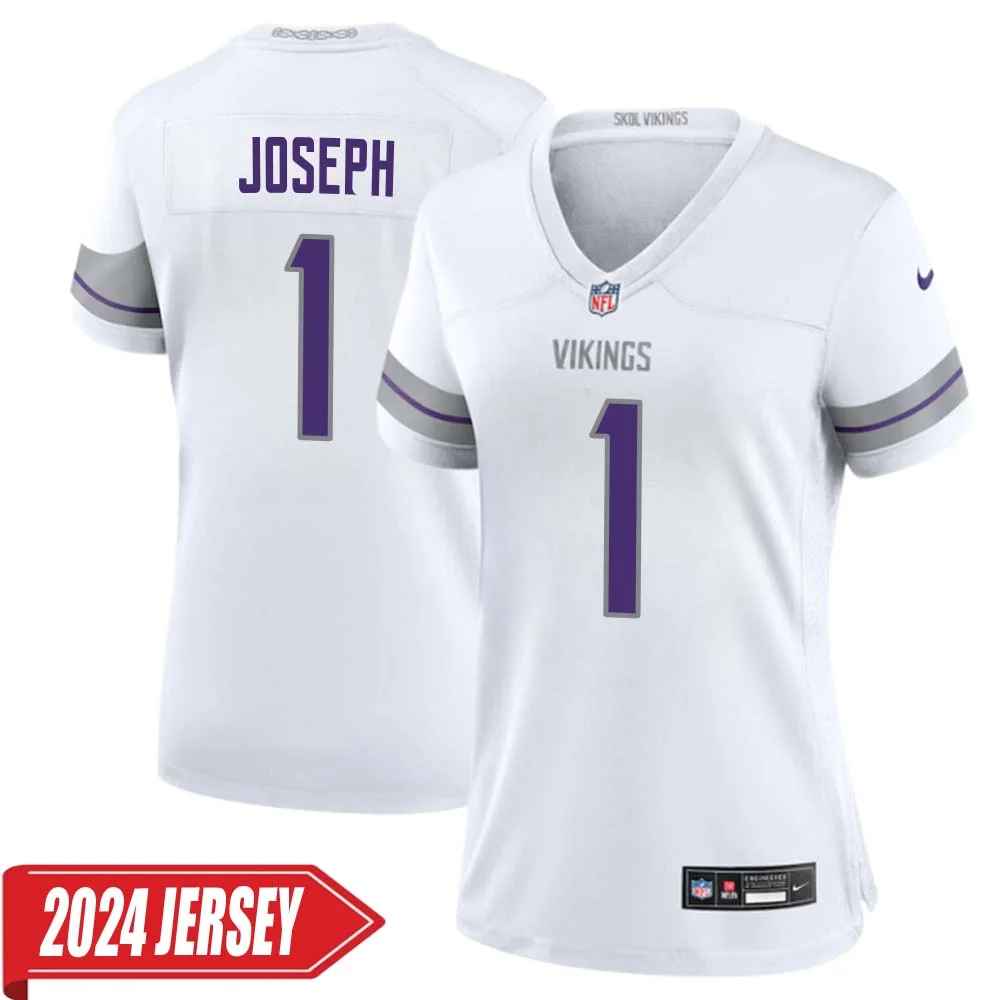 Greg Joseph No 1 Woman s Minnesota Vikings White Alternate Custom Game 2024 Jersey