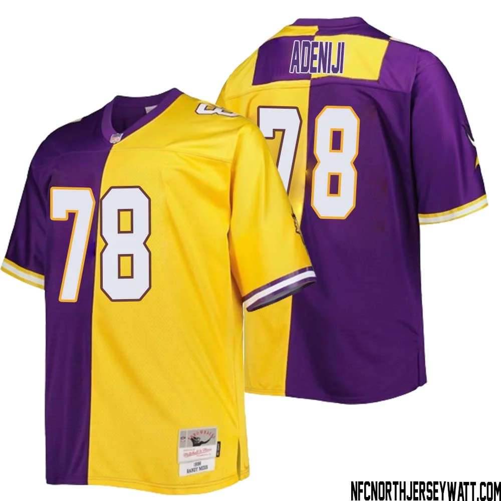 Hakeem Adeniji No 78 Men Mitchell Ness Purple Gold Minnesota Vikings Big Tall Split Legacy Retired Player Replica Jersey 1
