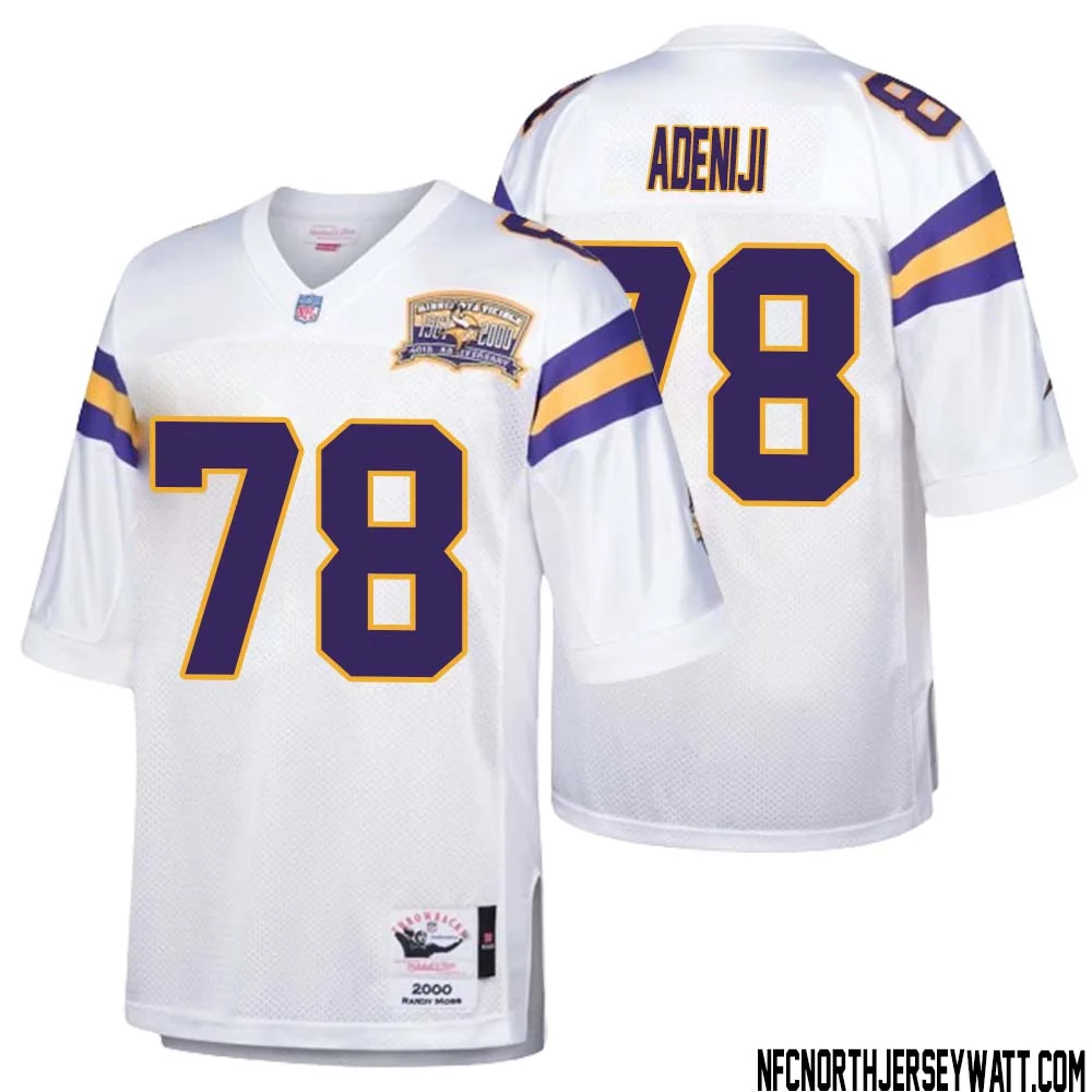 Hakeem Adeniji No 78 Men Mitchell Ness White Minnesota Vikings Authentic Throwback Retired Player Jersey 1