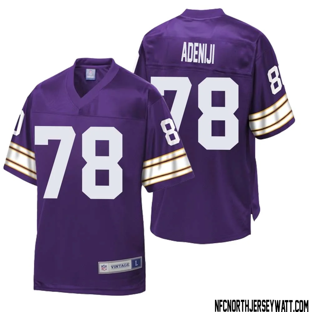 Hakeem Adeniji No 78 Men NFL Pro Line Purple Minnesota Vikings Retired Player Replica Jersey 1
