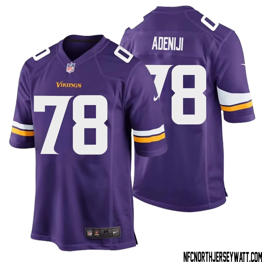 Hakeem Adeniji No 78 Minnesota Vikings Game Jersey Court Purple for Mens