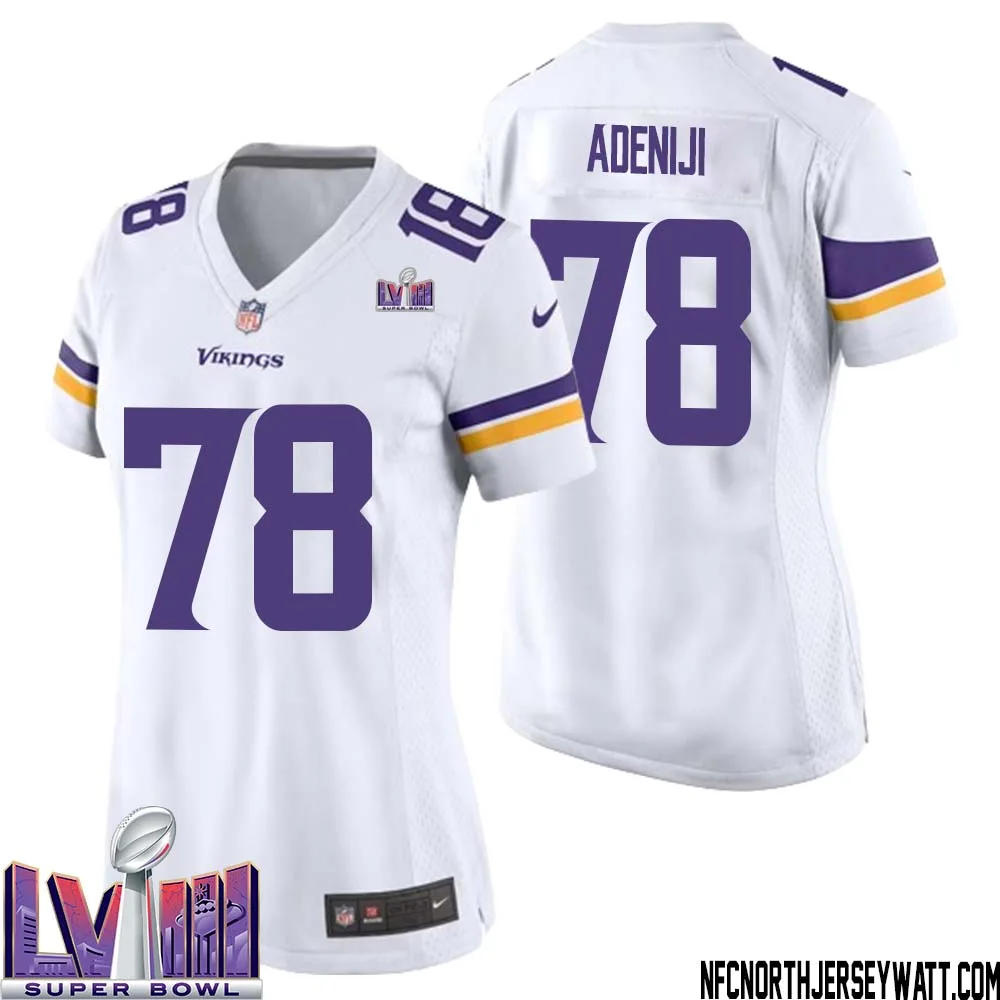 Hakeem Adeniji No 78 Minnesota Vikings Super Bowl LVIII Away Game Jersey White for Women 1