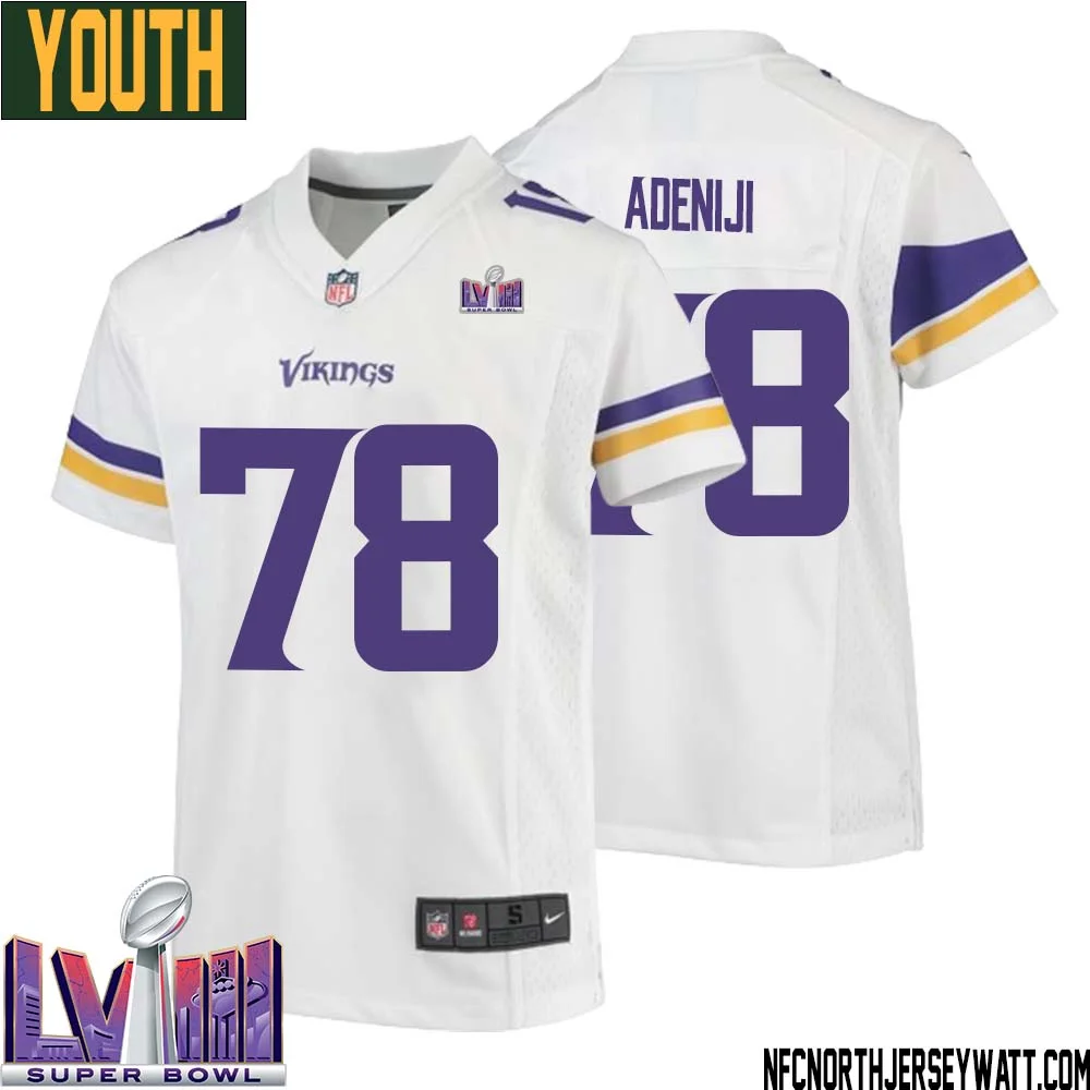 Hakeem Adeniji No 78 Minnesota Vikings Super Bowl LVIII Away Game Jersey White for Youth 1